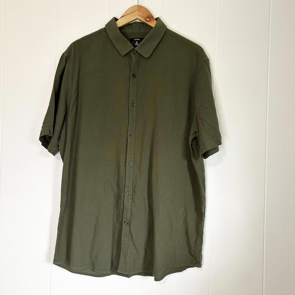 Alfani Olive Green 100% Cotton Button Down Short Sleeve Collared Shirt Men's XXL